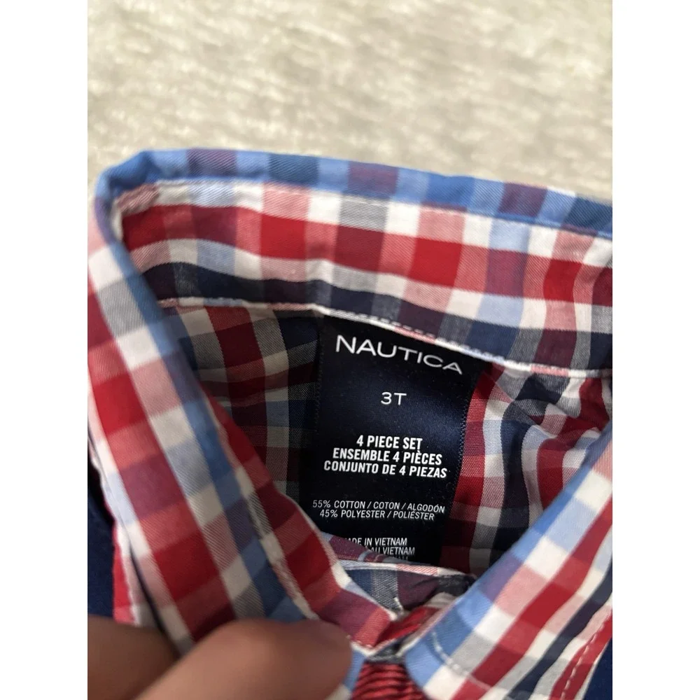 Nautica Kids 3T 4 Piece Outfit Shirt Pants Best Bow NWT‎